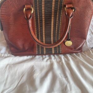 Brahmin Brown Leather Satchel with Structured Design and Metal Accents